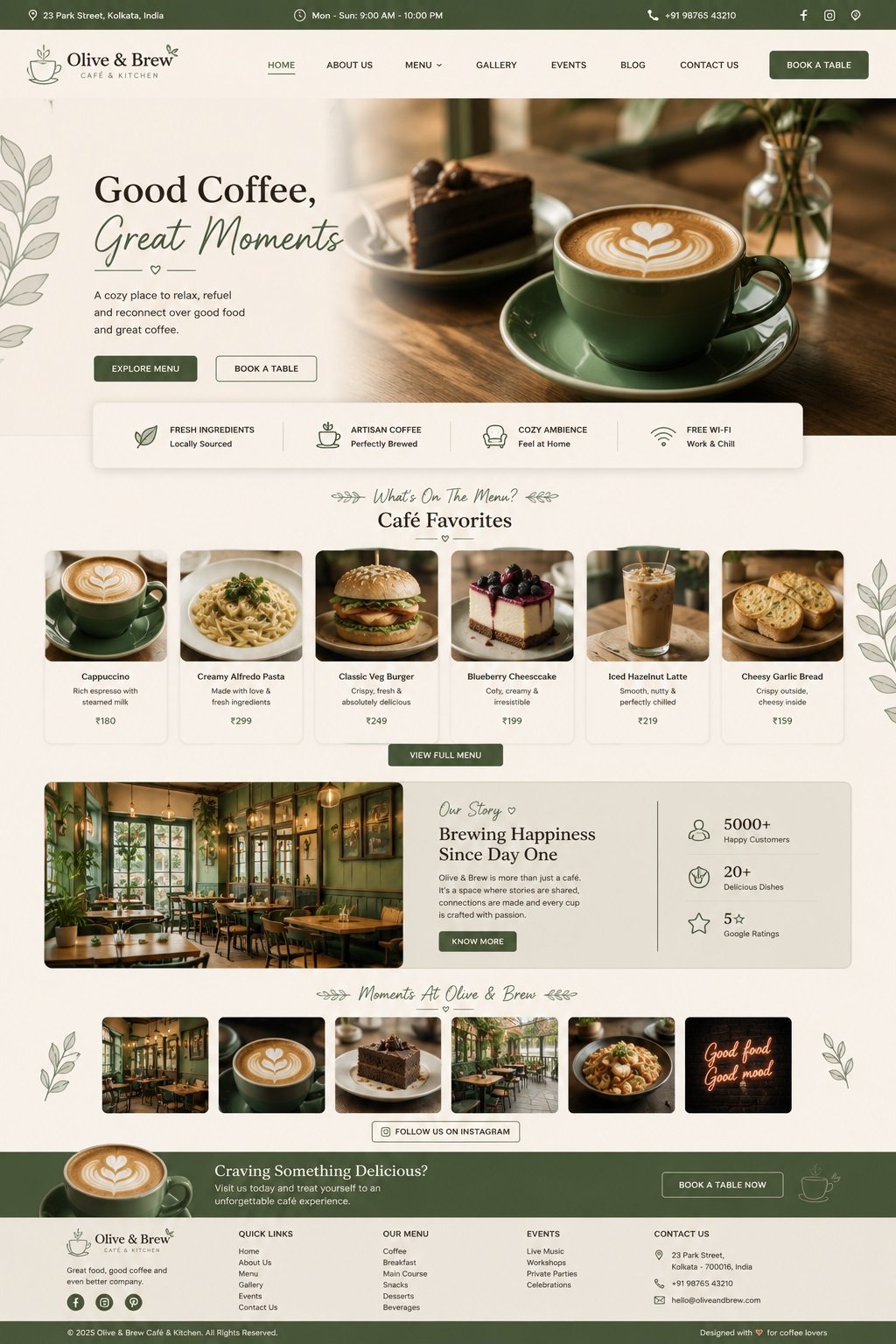 Cafe website design example